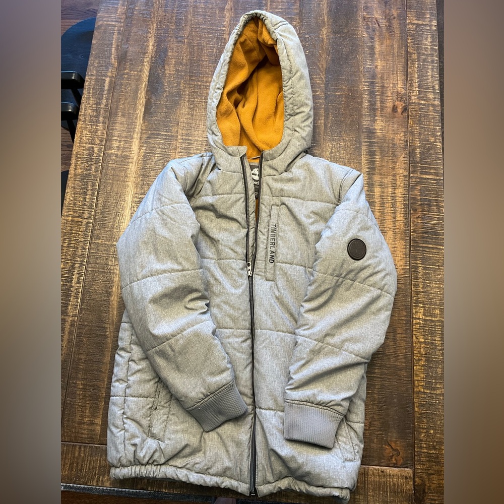 Gray Hooded Jacket with Orange Lining